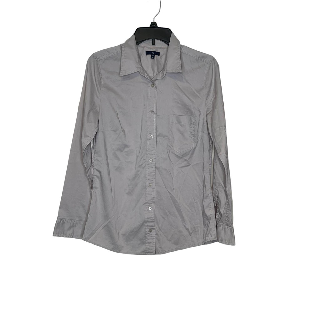 Gap Women's Shirt Button Up Collared Long Sleeve Top‎ Pocket Gray Size Small